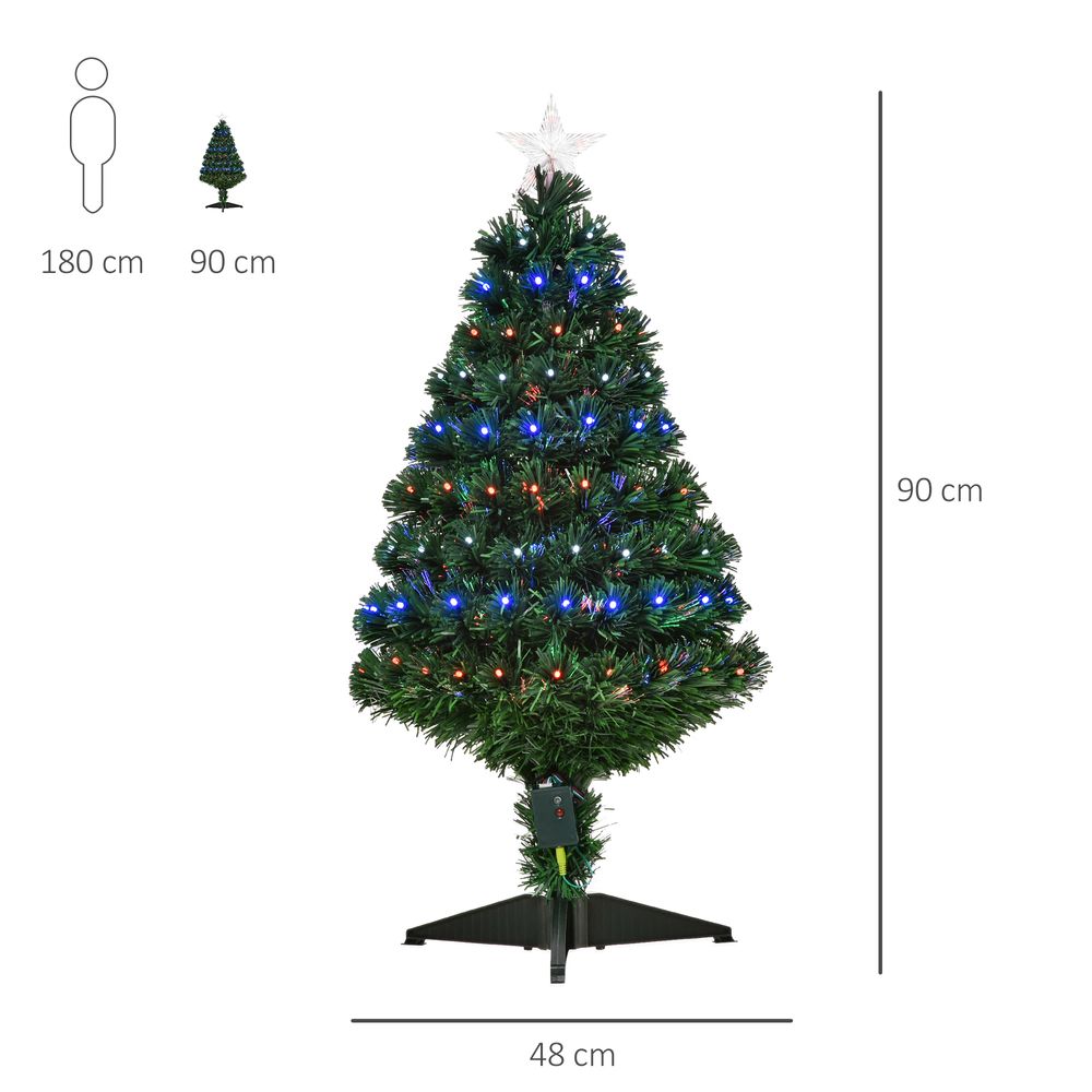 3ft Prelit Artificial Christmas Tree with Multi-Coloured Fiber Optic LED Green - anydaydirect