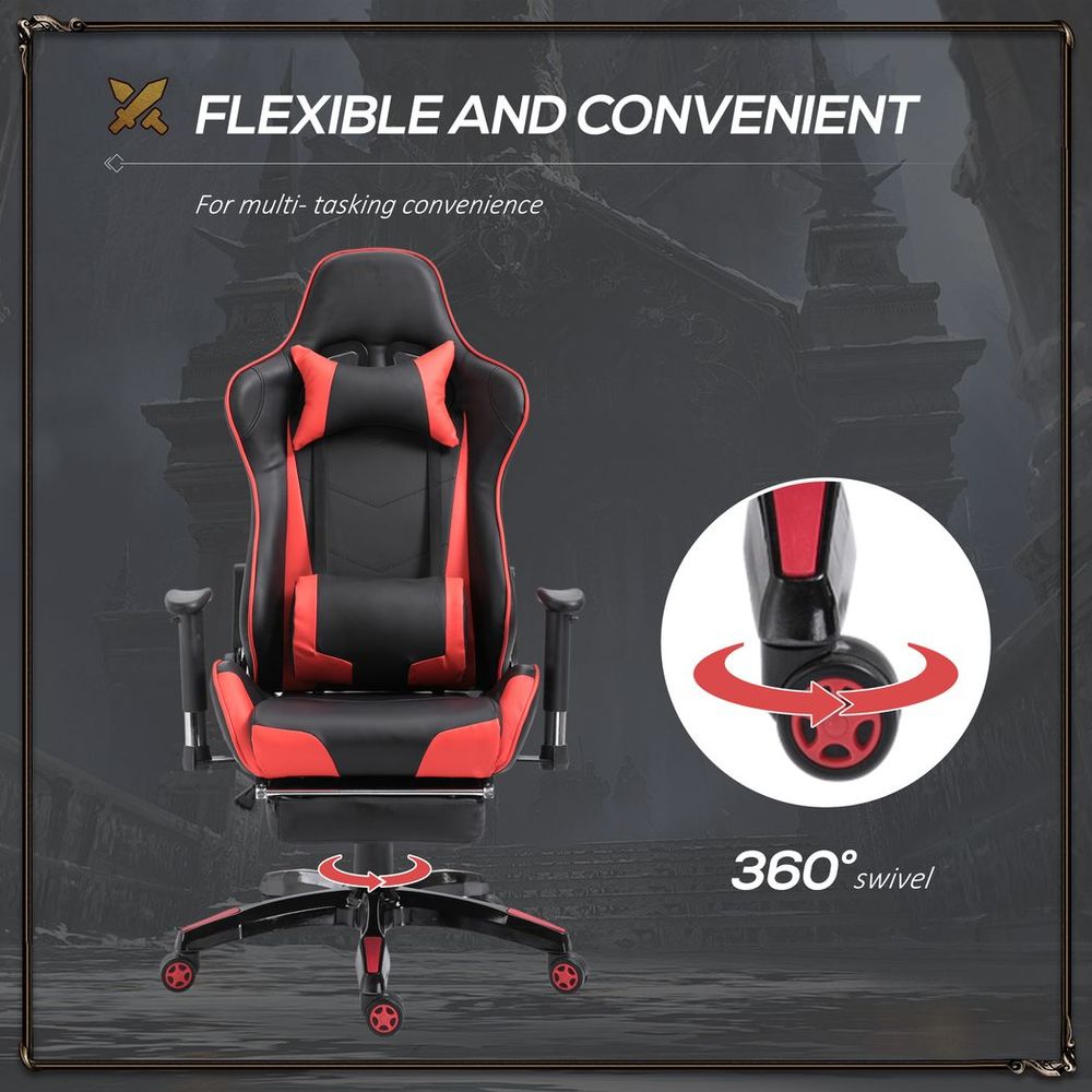 Ergonomic Gaming Chair Reclining Racing Chair with Headrest Swivel Wheels, Red - anydaydirect