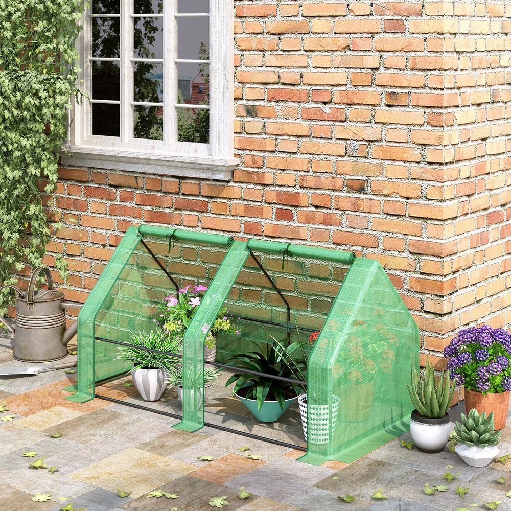 Mini Small Greenhouse Steel Frame & PE Cover & Zip Window 180x90x90cm - anydaydirect