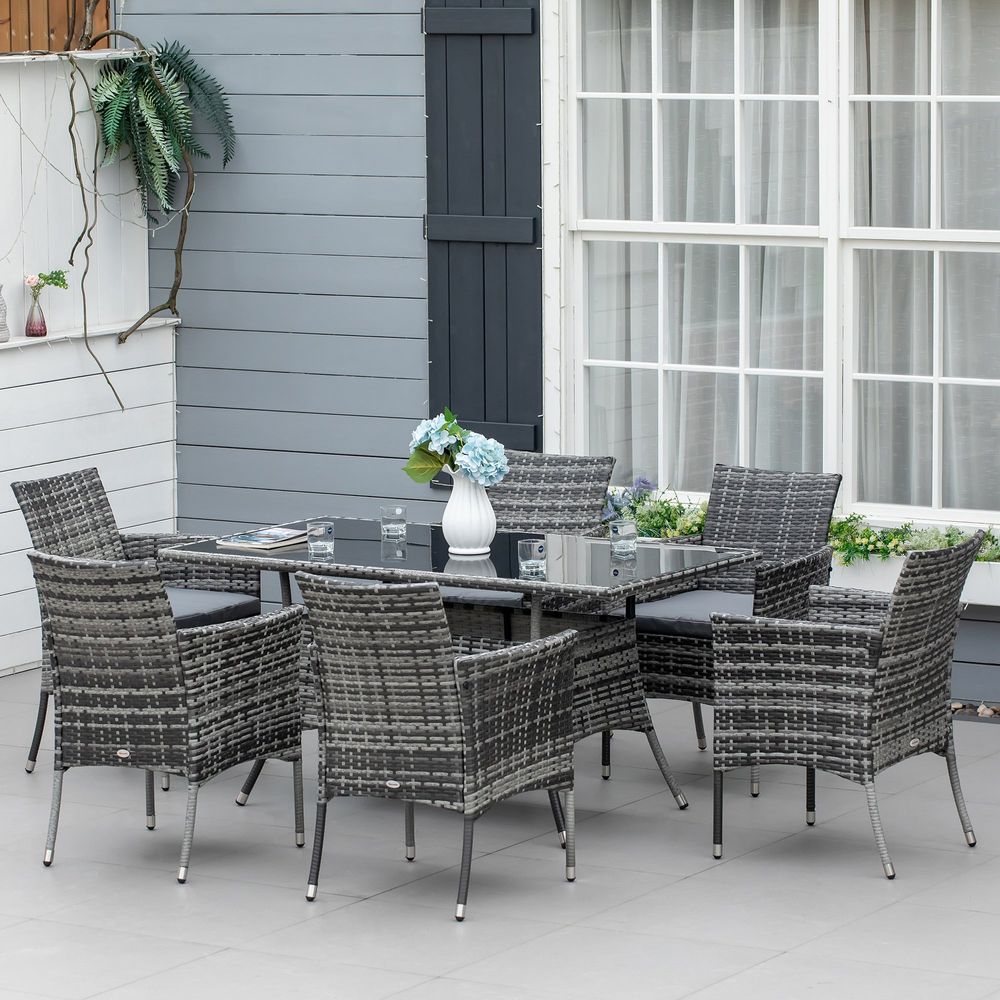 Rattan Garden Furniture Dining Set 6-seater Patio Rectangular Table Cube Chairs - anydaydirect