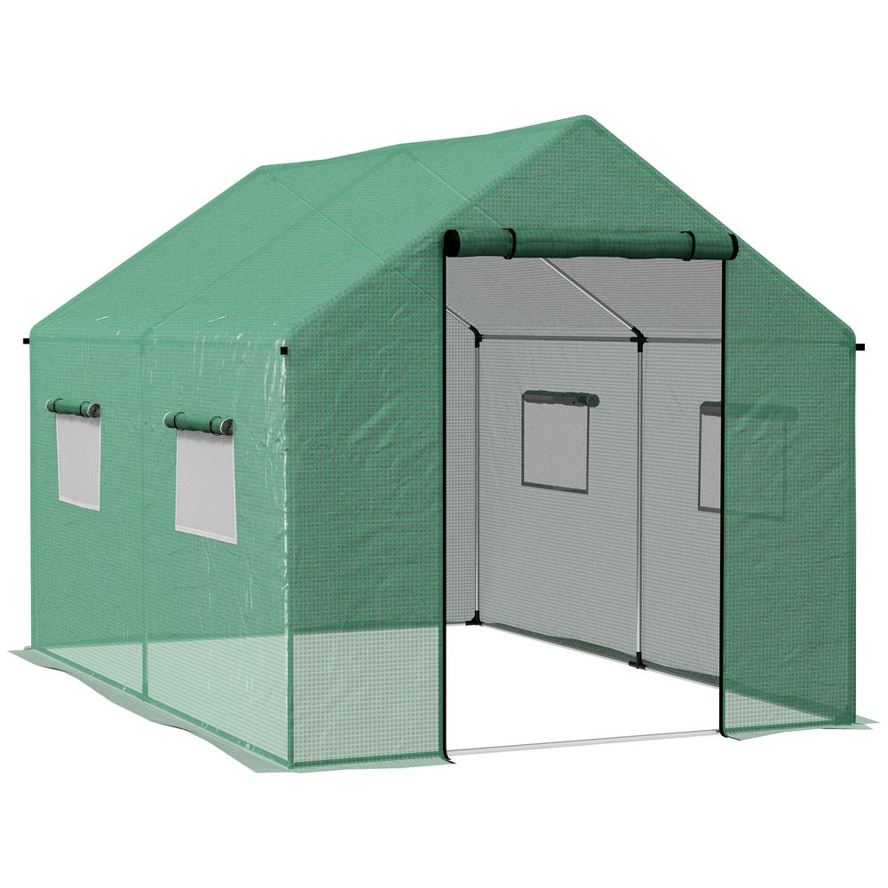 Outsunny Tunnel Greenhouse W/ UV-resistant PE Cover, Wide Door, 2 x 3(m), Green - anydaydirect