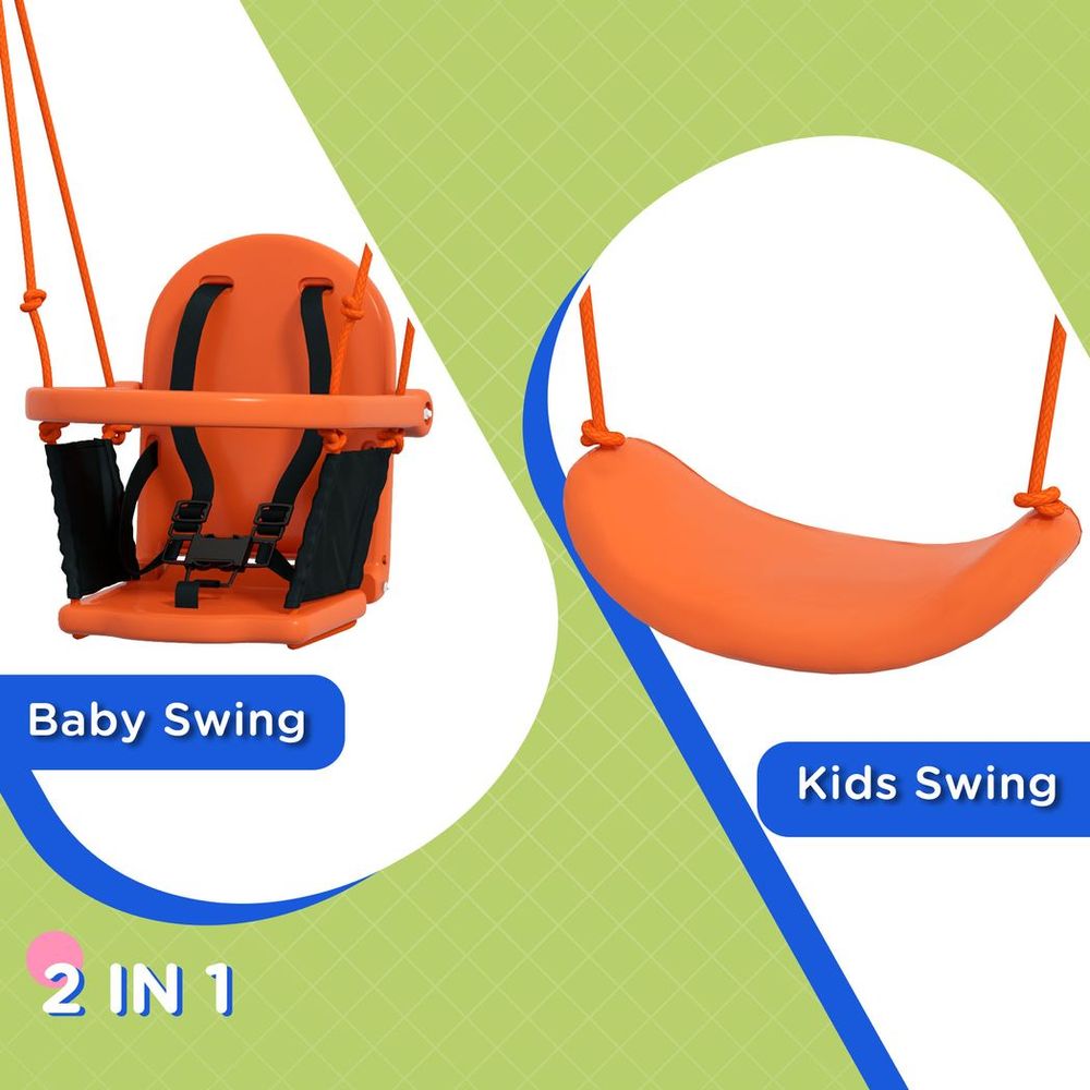Outsunny Garden Swing Set for Toddlers, Kids with Seats, Safety Belt, Orange - anydaydirect