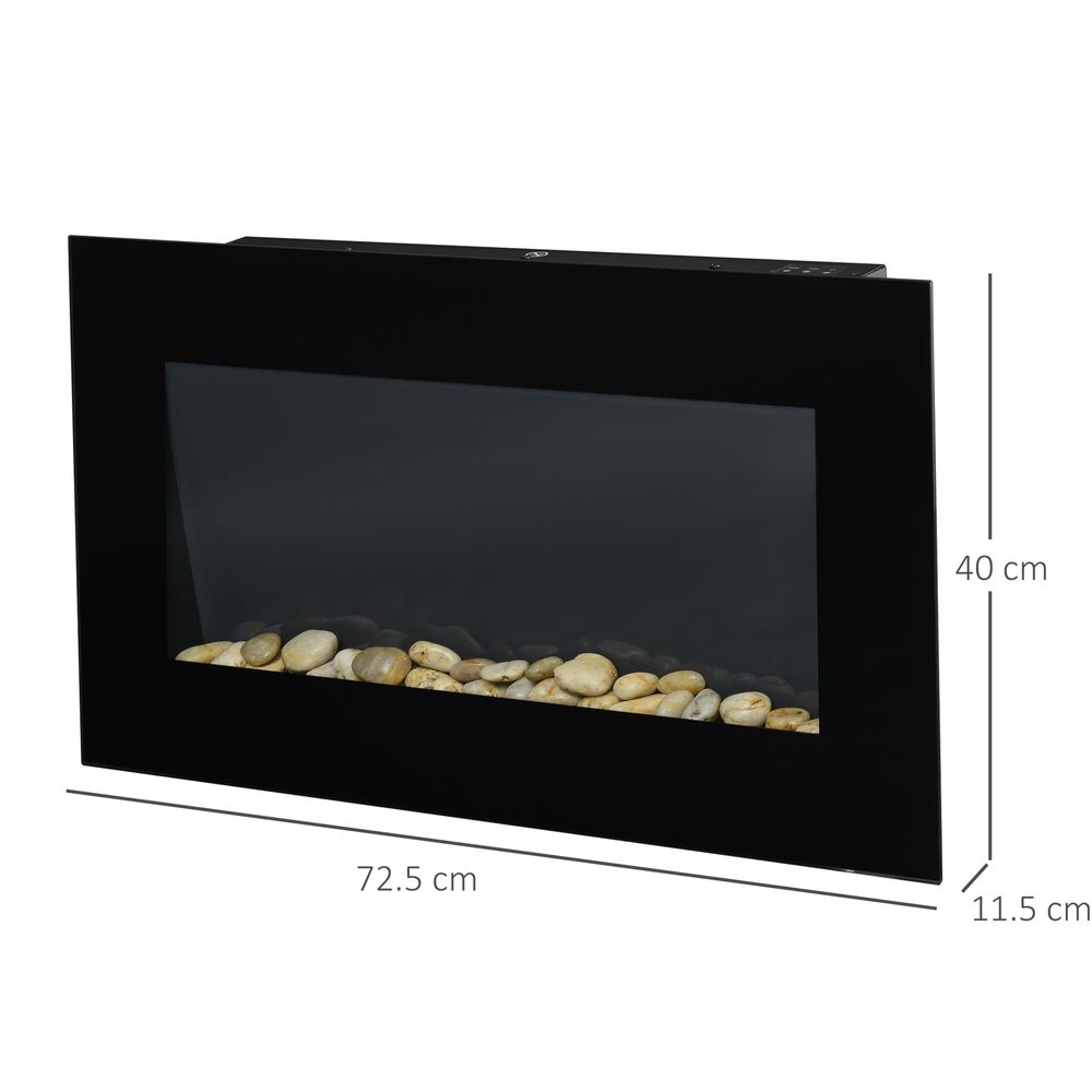 1000W Wall Mounted Tempered Glass Electric Fireplace Heater Black - anydaydirect