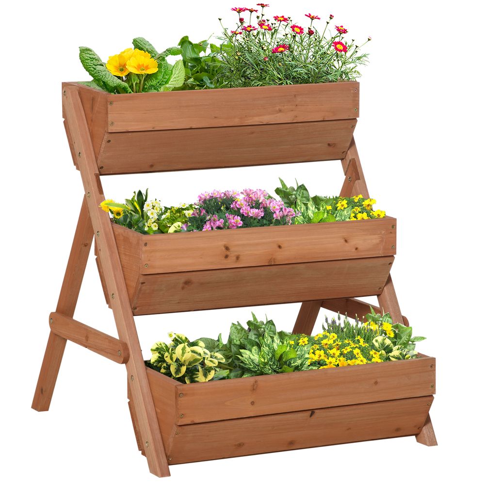 Outsunny 3 Tier Raised Garden Bed Wooden Elevated Planter Box Kit, Brown - anydaydirect