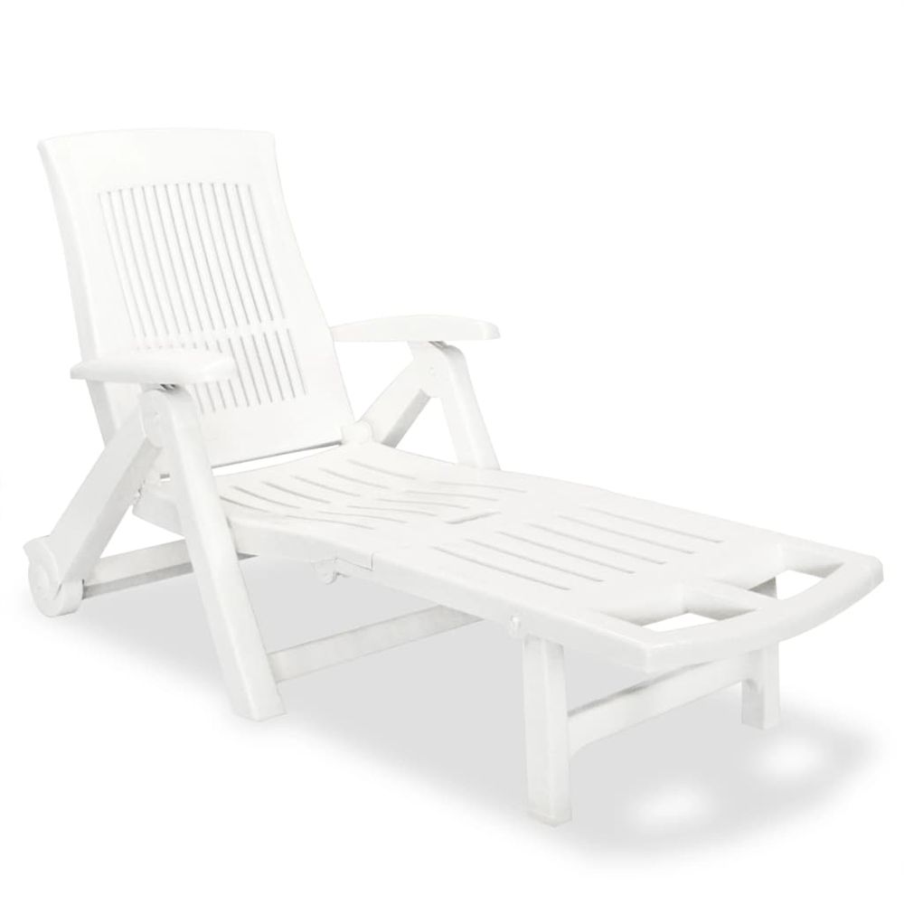 Sun Lounger with Footrest Plastic White - anydaydirect