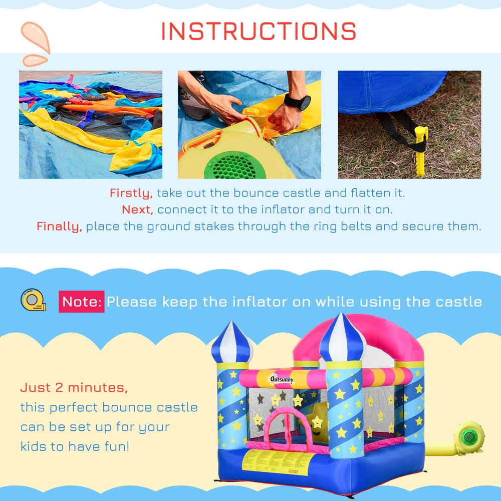 Kids Bouncy Castle House Trampoline Basket Blower for Age 3-10  Blue - anydaydirect