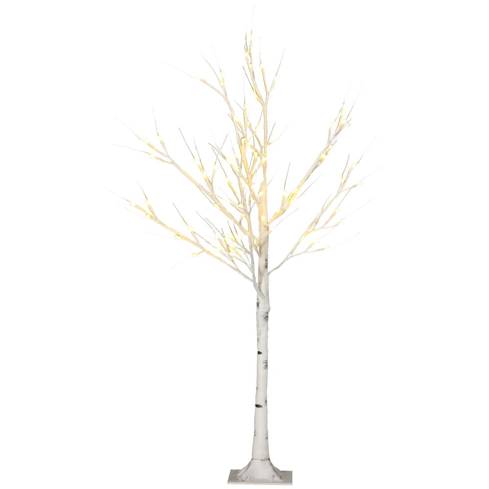 HOMCOM 4ft Artificial White Birch Tree Light  72 Warm White Pre-Lit LED Light - anydaydirect