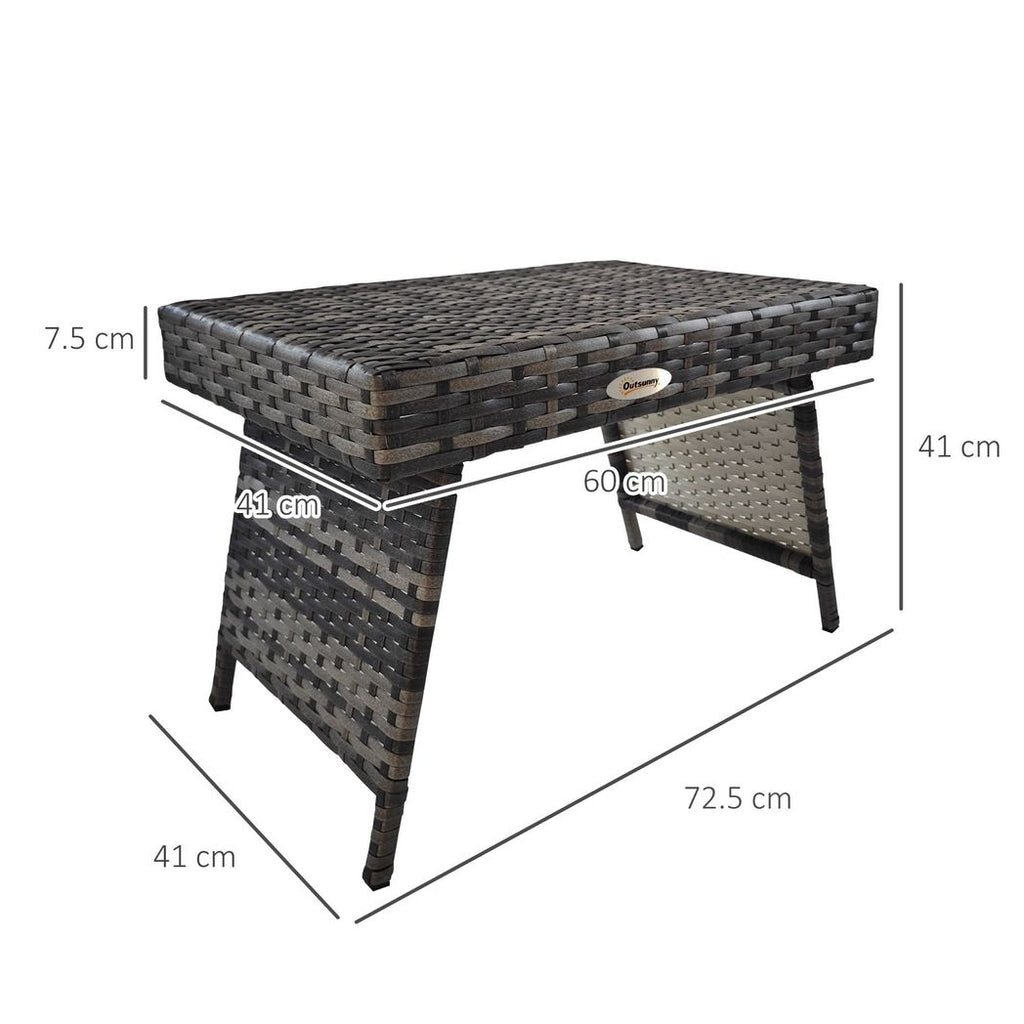 Outsunny Foldable Outdoor Coffee Table, Metal Frame Rattan Side Table, Grey - anydaydirect