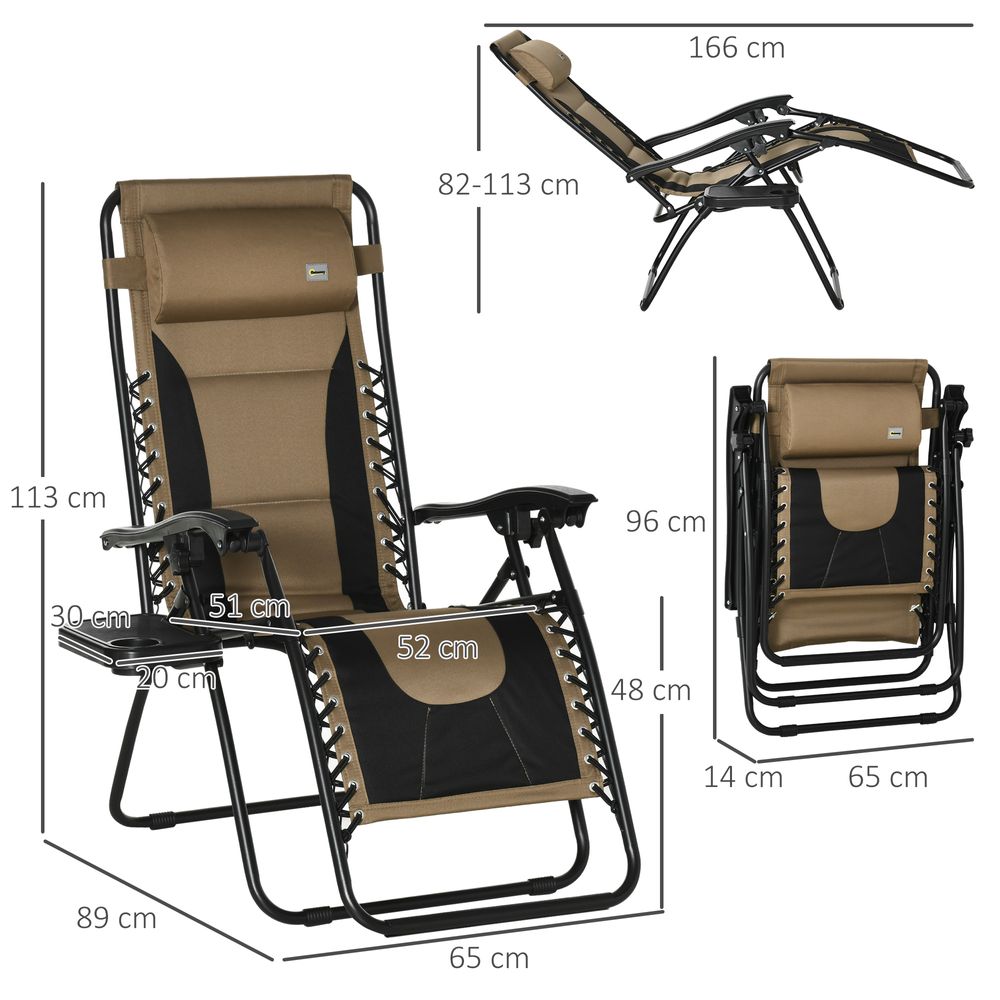 Zero Gravity Chair, Folding Recliner, Adjustable Backrest, Padded Coffee - anydaydirect