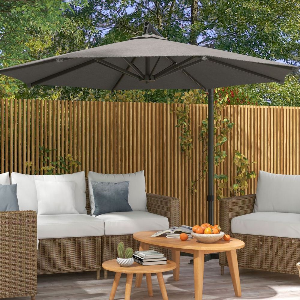 Outsunny 3 m Cantilever Parasol with Cross Base, crank Handle, Tilt, Dark Grey - anydaydirect