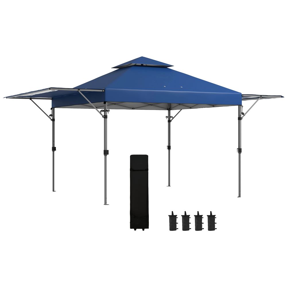 Outsunny 5 x 3(m) Pop Up Gazebo, Instant Shelter with Extend Dual Awning, Blue - anydaydirect