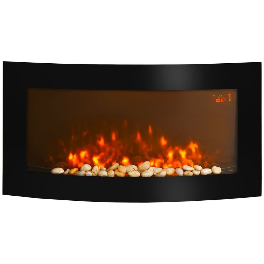 HOMCOM Electric Fireplace Wall Mounted Led Flame Curved Back Side Lights Heater - anydaydirect