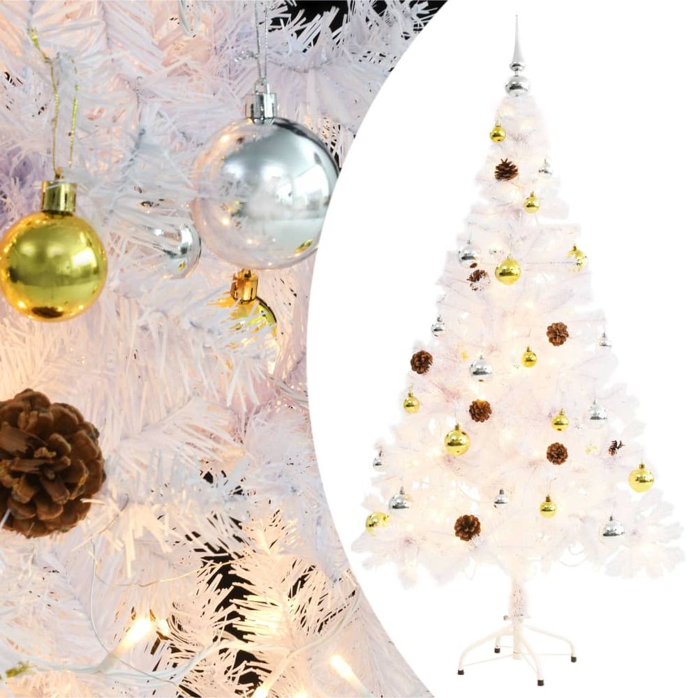 Artificial Christmas Tree with Baubles and LEDs White 150 cm to 210 cm - anydaydirect