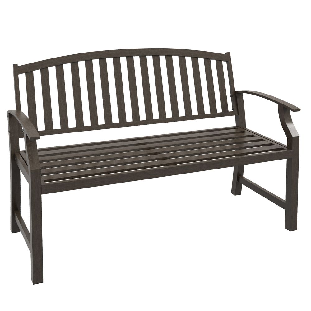Outsunny Garden Bench with Slatted Seat and Backrest, Curved Armrest, Brown - anydaydirect