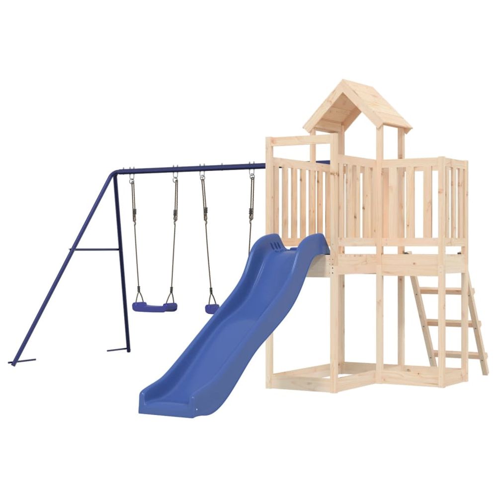 Playhouse with Slide Swings Solid Wood Pine - anydaydirect