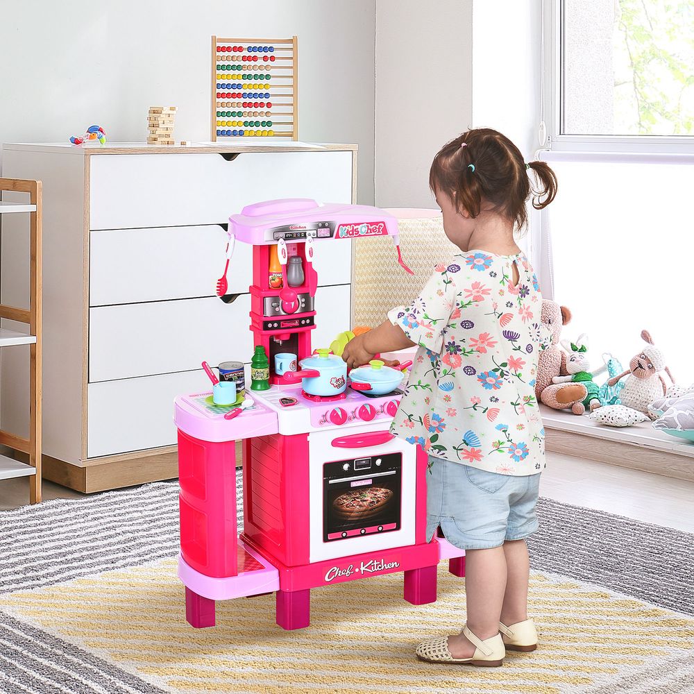 38-Piece Children's Kitchen Play Set Realistic Sounds Lights Food Pink - anydaydirect