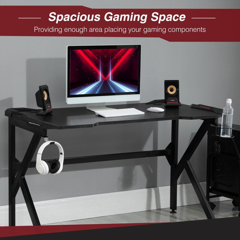 Spacious Gaming Desk Home Racing w/ Steel Frame Cup Headphone Holder Hook - anydaydirect