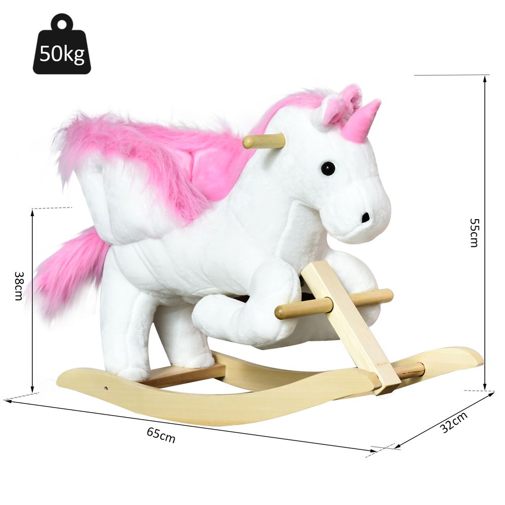 Kids Wooden Ride On Unicorn Rocking Horse Plush Toy Soft Seat Pink HOMCOM - anydaydirect