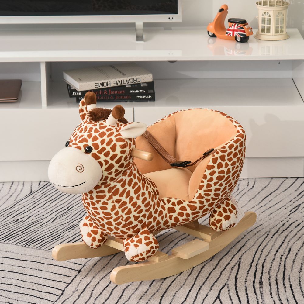 Baby Rocking Horse Kids Ride on Giraffe Plush Toy W/ 32 Song Seat Belt - anydaydirect