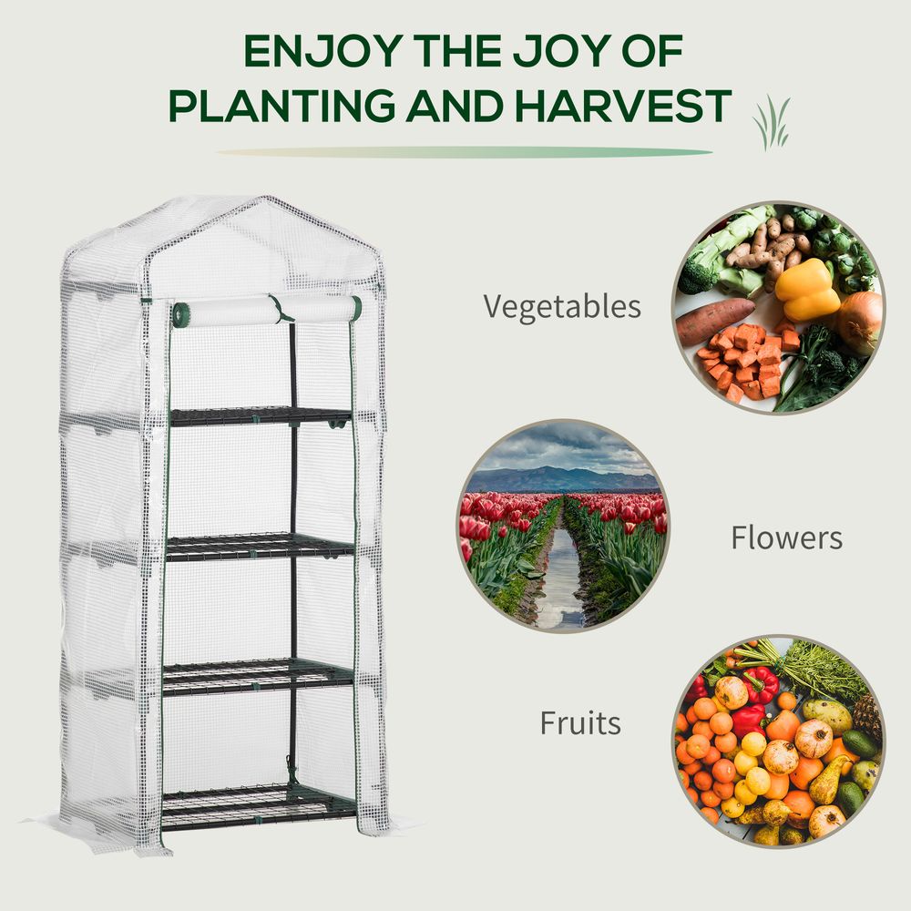 4 Tier Mini Greenhouse, Portable with Steel Frame, PE Cover, 160x69x50cm - anydaydirect