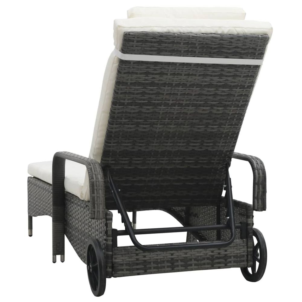 Sun Lounger with Wheels Poly Rattan Grey - anydaydirect