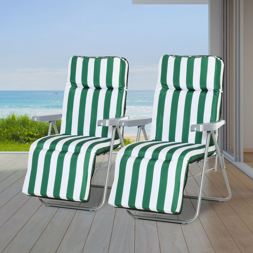 2 Outdoor Sun Recliners Loungers Folding Multi Position Relaxers Chair & Cushion - anydaydirect