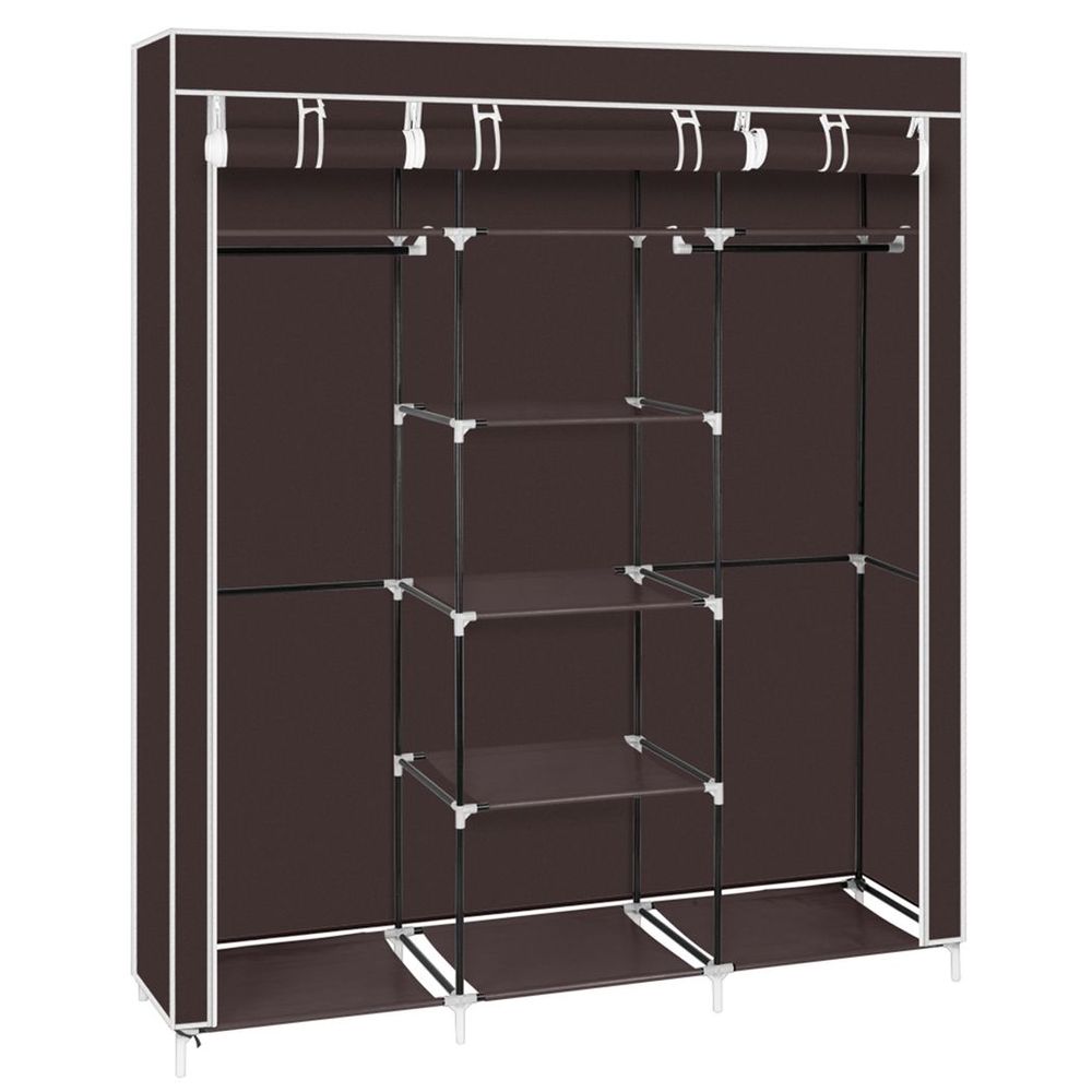 69" Portable Clothes Closet Non-Woven Fabric Wardrobe Double Rod Storage Organizer Dark Brown - anydaydirect