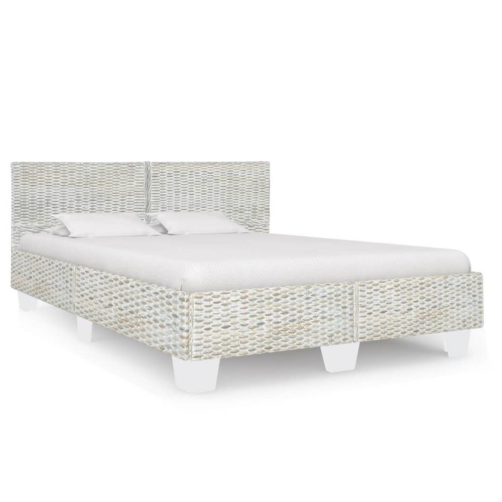 vidaXL Bed Frame Grey Natural Rattan 140x200 cm - anydaydirect