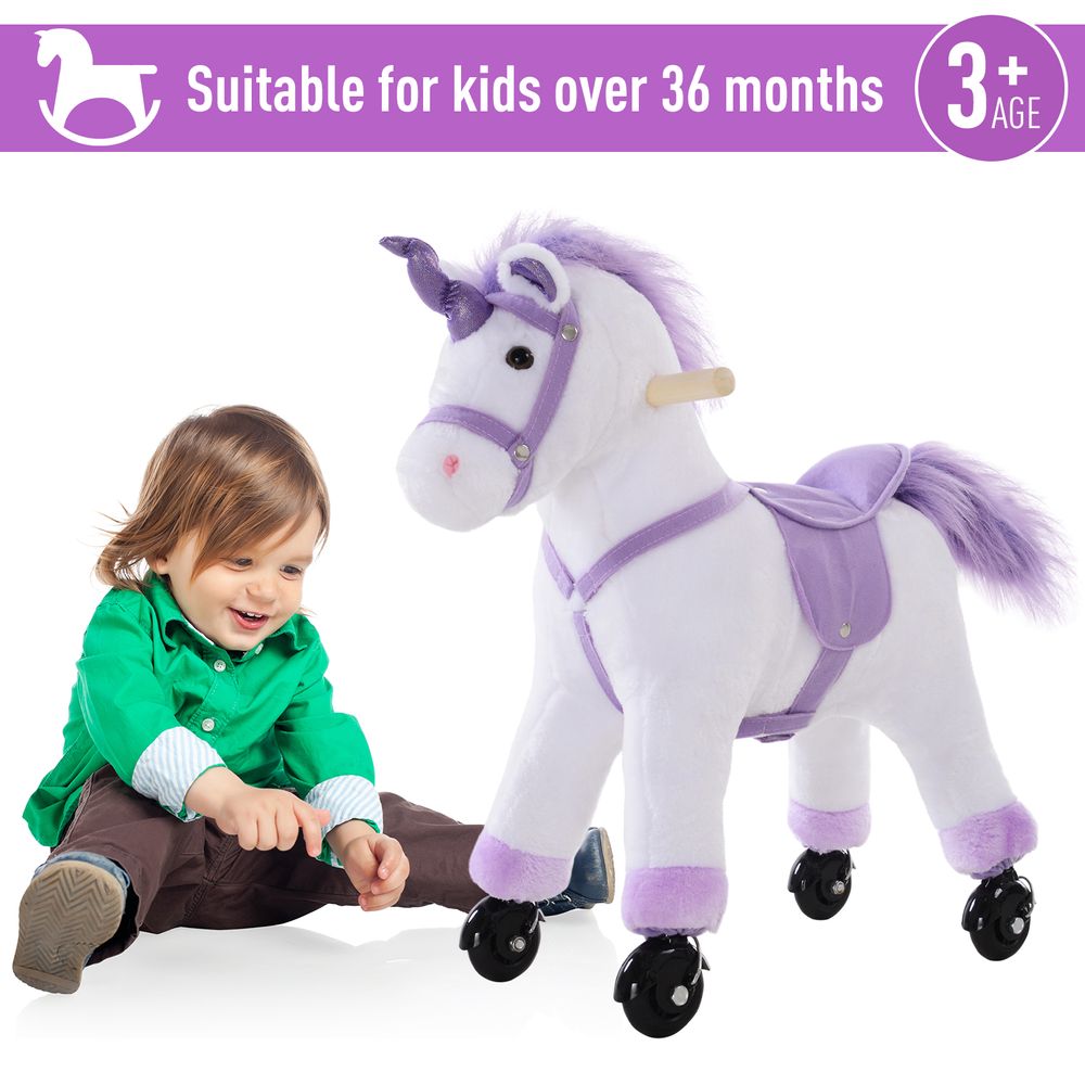 Kids Plush Ride-On Unicorn Walking Horse Toy Realistic Sound Handlebar - anydaydirect