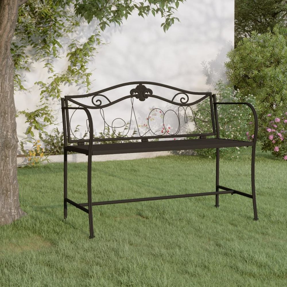 2-Seater Garden Bench 104 cm Black Steel - anydaydirect