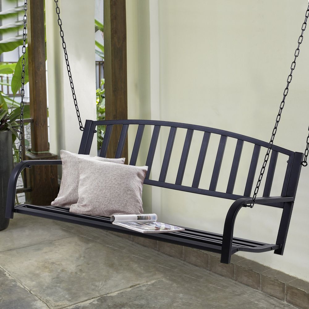 Metal 2-Seater Outdoor Swing Chair Black - anydaydirect