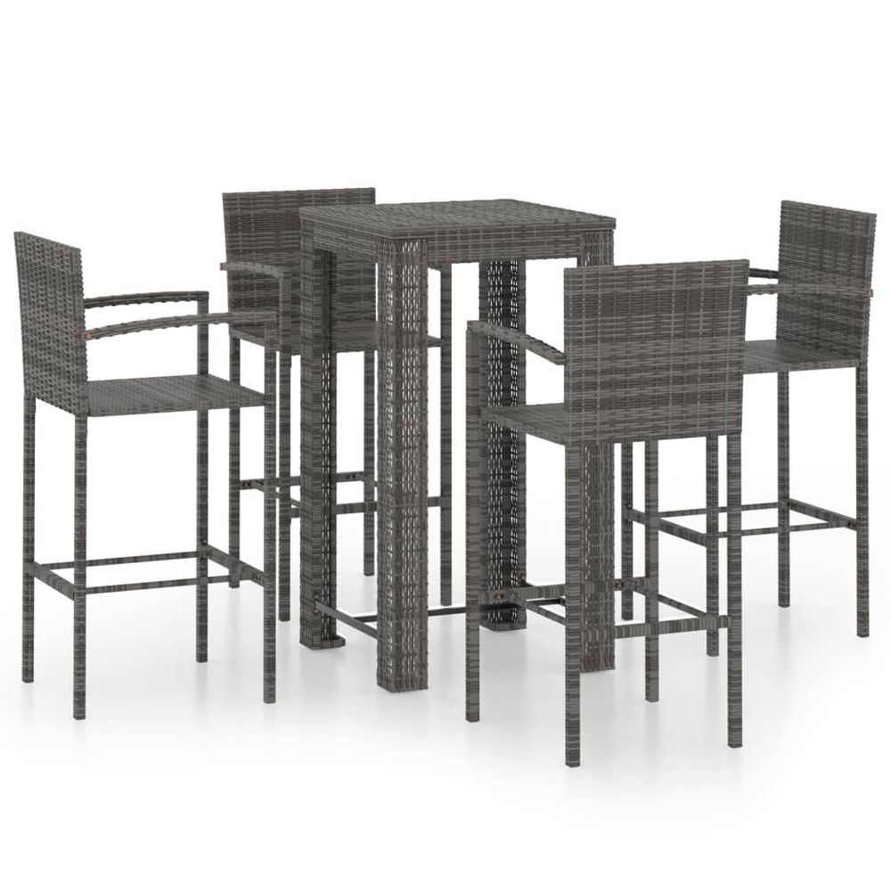5 Piece Outdoor Bar Set with Armrest Poly Rattan Grey - anydaydirect