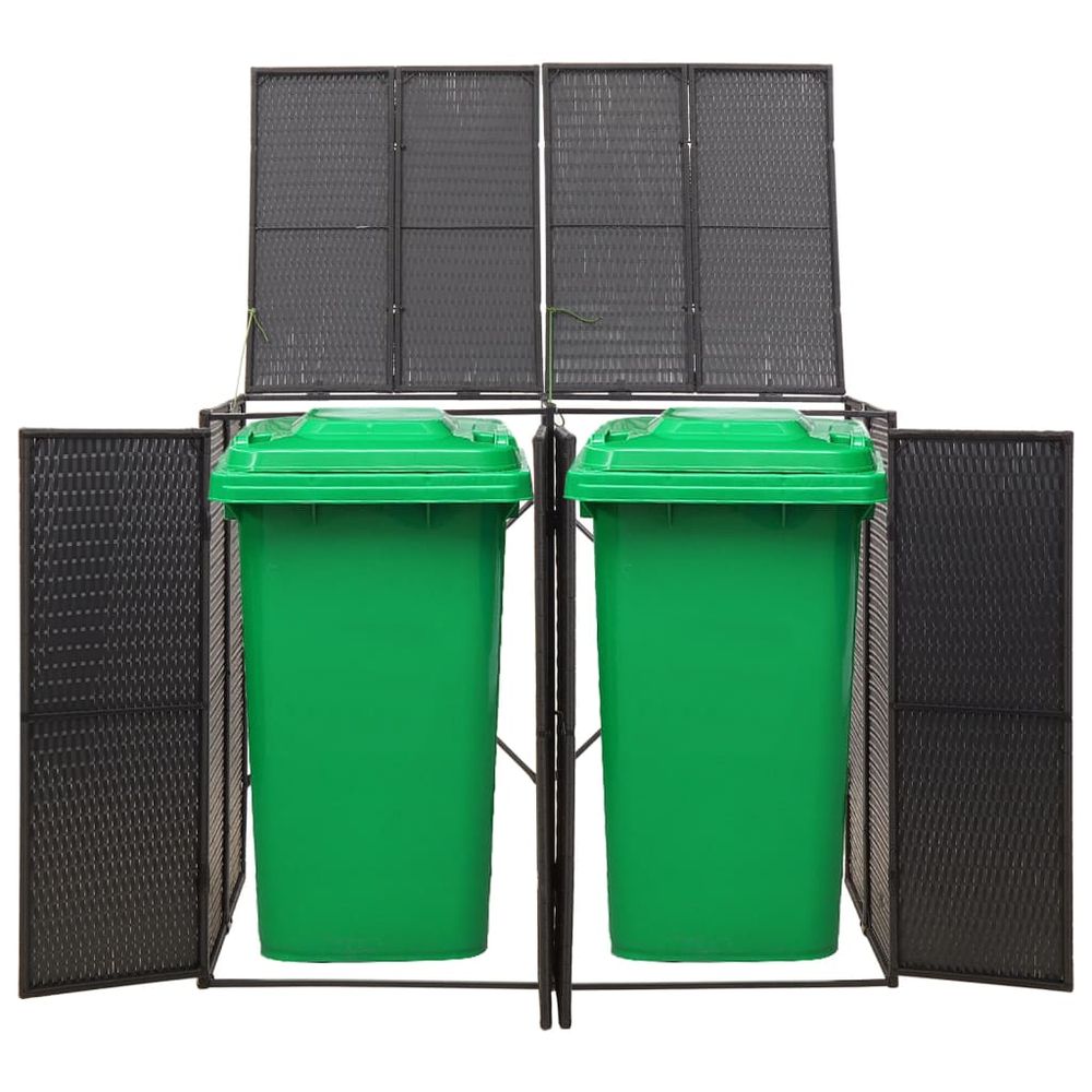 Double Wheelie Bin Shed Black 140x80x117 cm Poly Rattan - anydaydirect