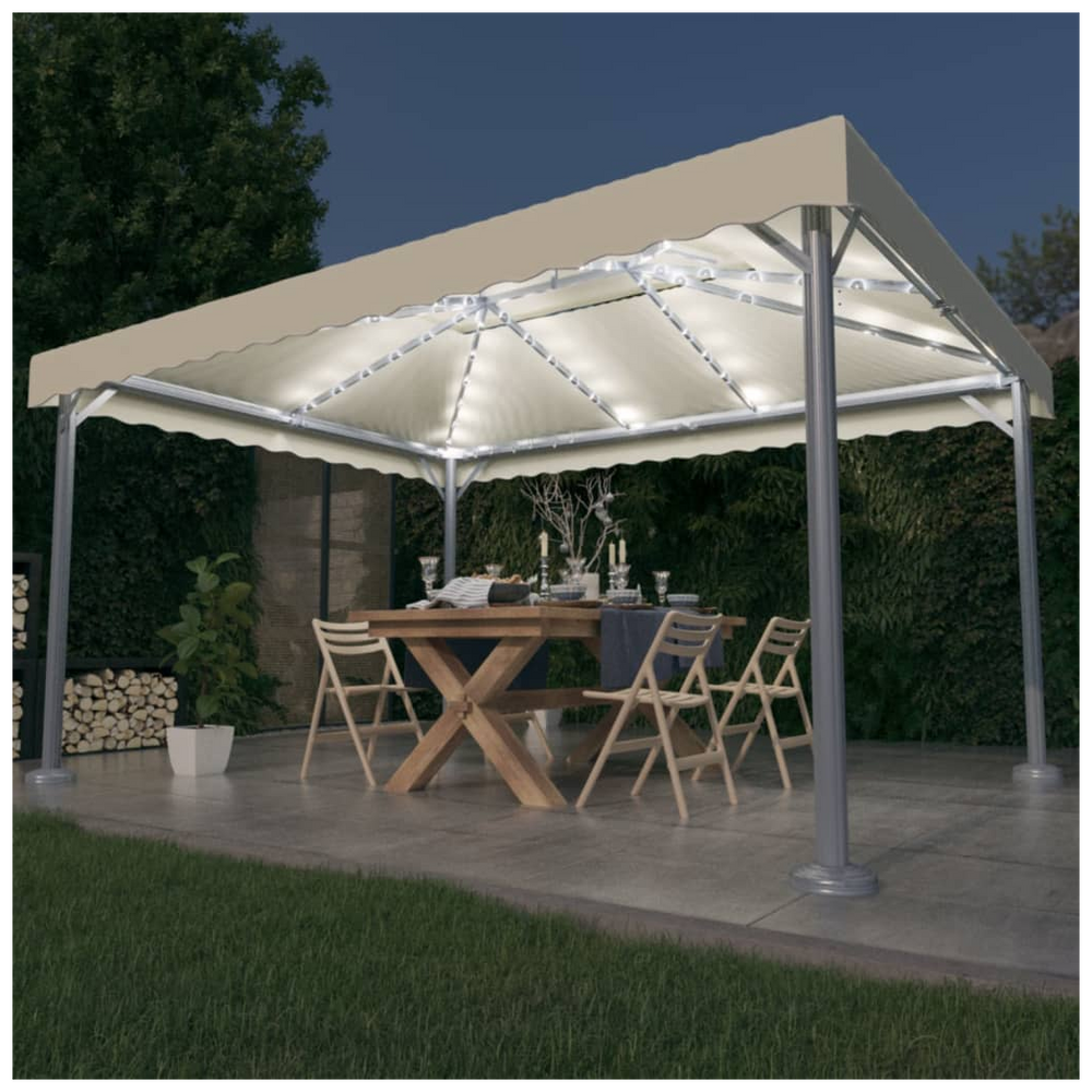 Gazebo with LED String Lights 400x300 cm Cream Aluminium - anydaydirect