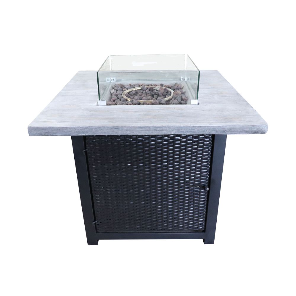 Outdoor Garden Gas Fire Pit Table Heater, Glass, Lava Rocks & Cover - anydaydirect