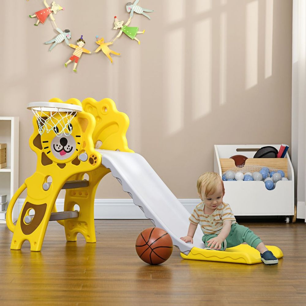 AIYAPLAY 2 in 1 Kids Slide for Indoor Use with Basketball Hoop for 18-36 Months - anydaydirect