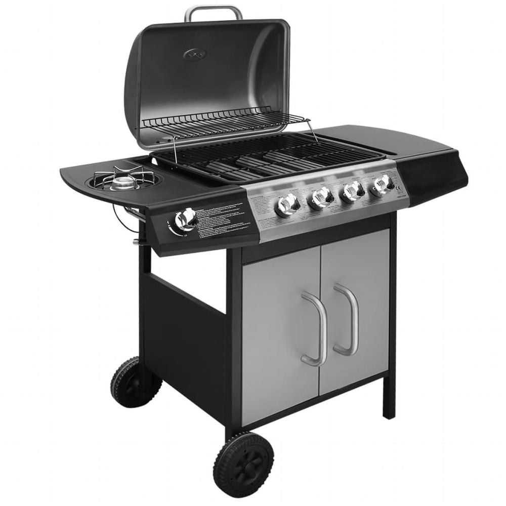 Gas Barbecue Grill 4+1 Cooking Zone Black and Silver - anydaydirect