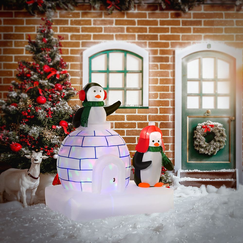 5ft Christmas Inflatable Penguins Wearing a Scarf with Ice House In & outdoors - anydaydirect