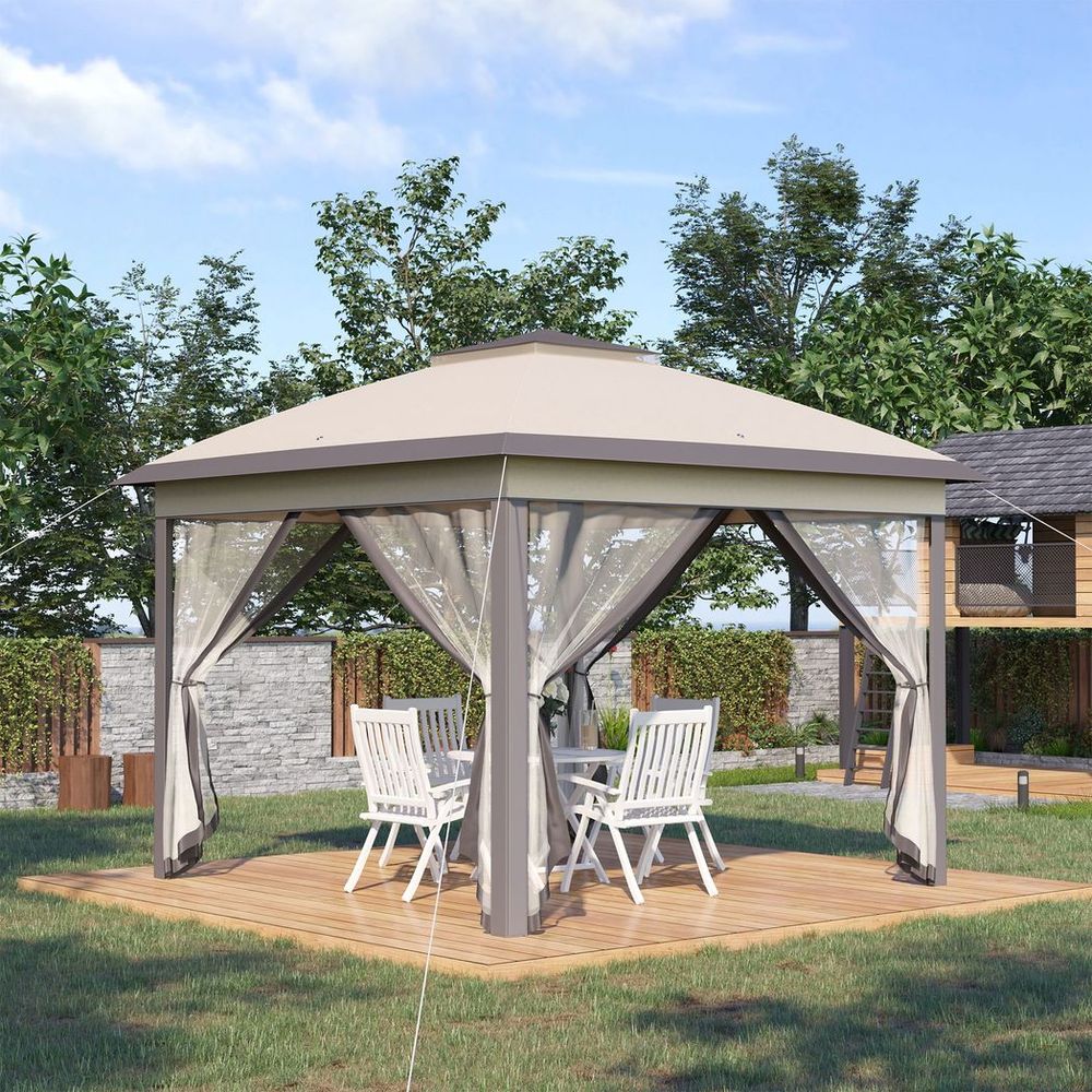 Pop Up Gazebo Height Adjustable Canopy Tent w/ Carrying Bag, Beige - anydaydirect