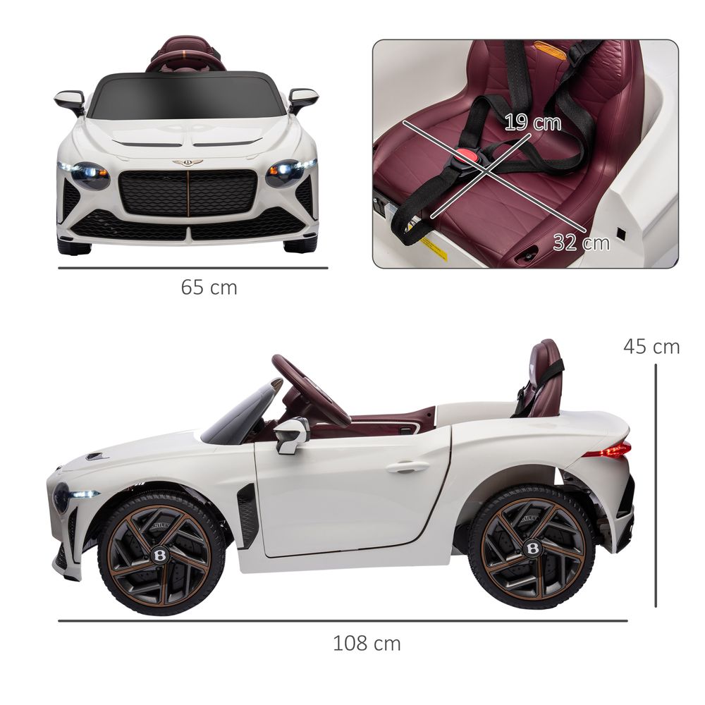 Bentley Bacalar Licensed 12V Kids Electric Car w/ Portable Battery - White - anydaydirect