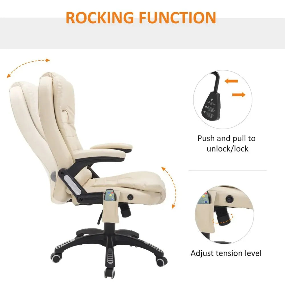 Executive Office Chair with Massage and Heat PU Leather Reclining Chair, Beige - anydaydirect