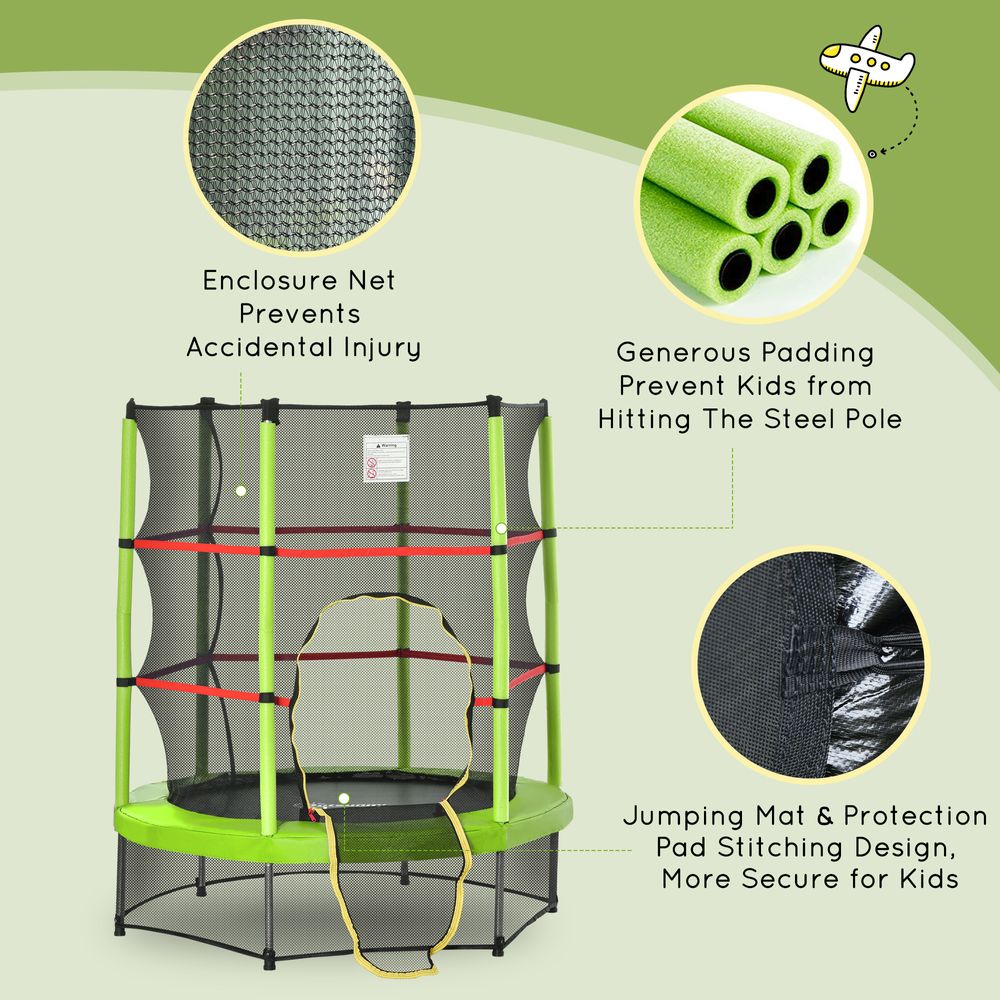 Kids Trampoline Mini Bouncer w/ Enclosure Net Age 3-6 Years Green - anydaydirect