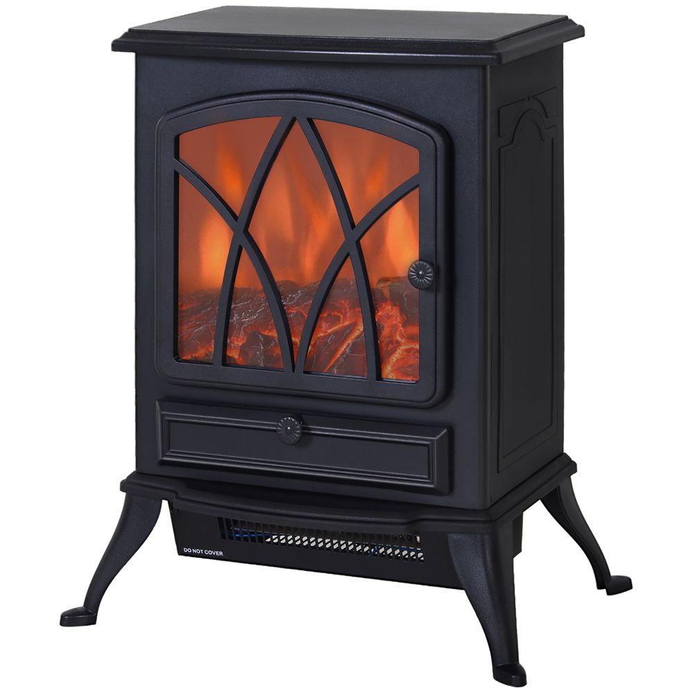 1850W Flame Effect Electric Free Standing Fireplace Fan Log Burning Stove -Black - anydaydirect