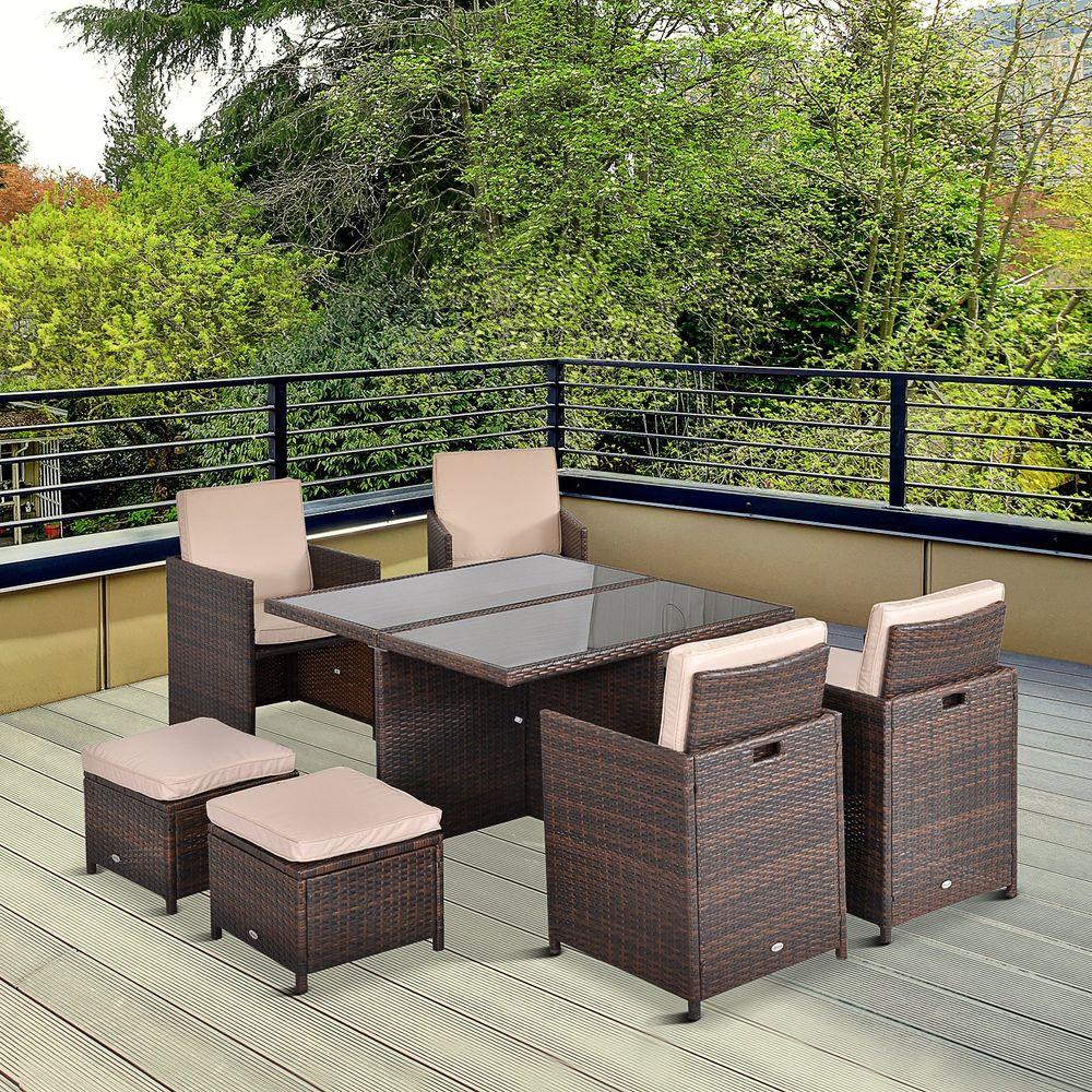 9PC Rattan Garden Furniture Set 8 Wicker Dining Chairs Footrest Table - anydaydirect