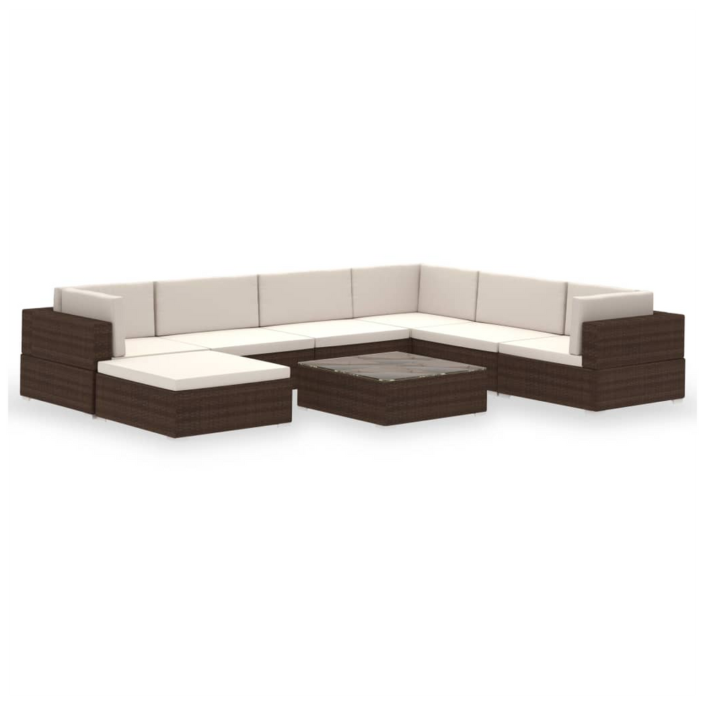 8 Piece Garden Lounge Set with Cushions Poly Rattan Brown - anydaydirect