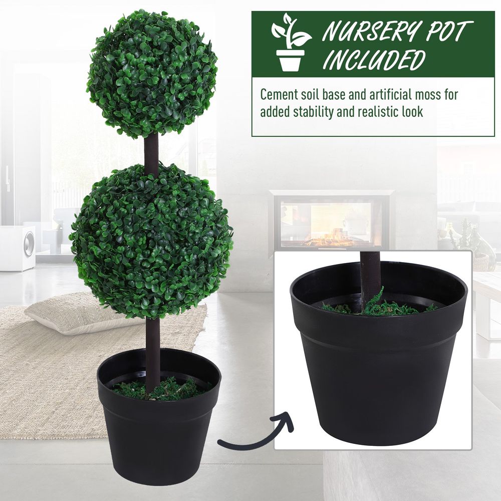 PE Set of 2 Artificial Boxwood Ball Topiary Plant Tree's Green - anydaydirect