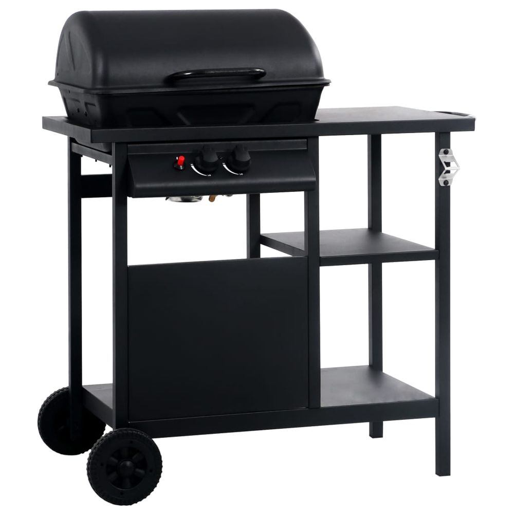 Gas BBQ Grill with 3-layer Side Table Black - anydaydirect