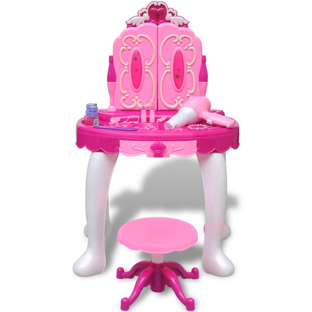 3-Mirror Kids' Playroom Standing Toy Vanity Table with Light/Sound - anydaydirect