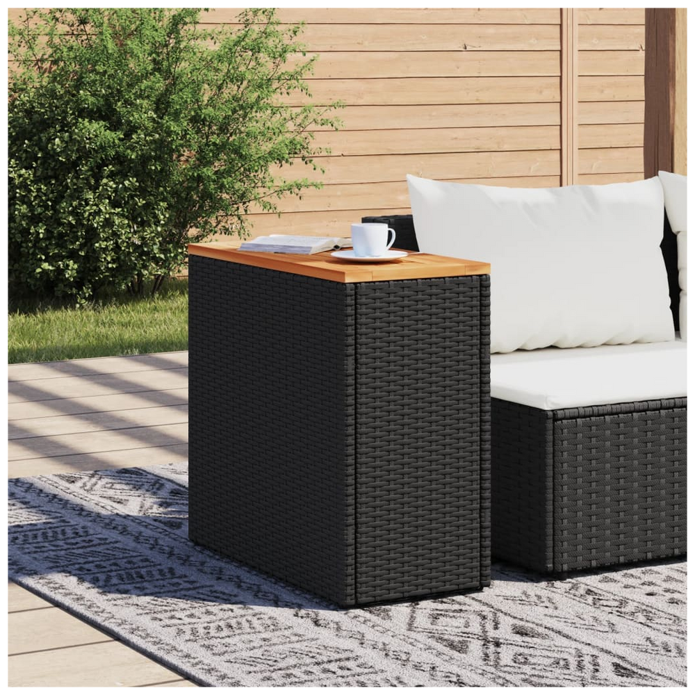 vidaXL Garden Side Table with Wooden Top Black 58x27.5x55 cm Poly Rattan - anydaydirect