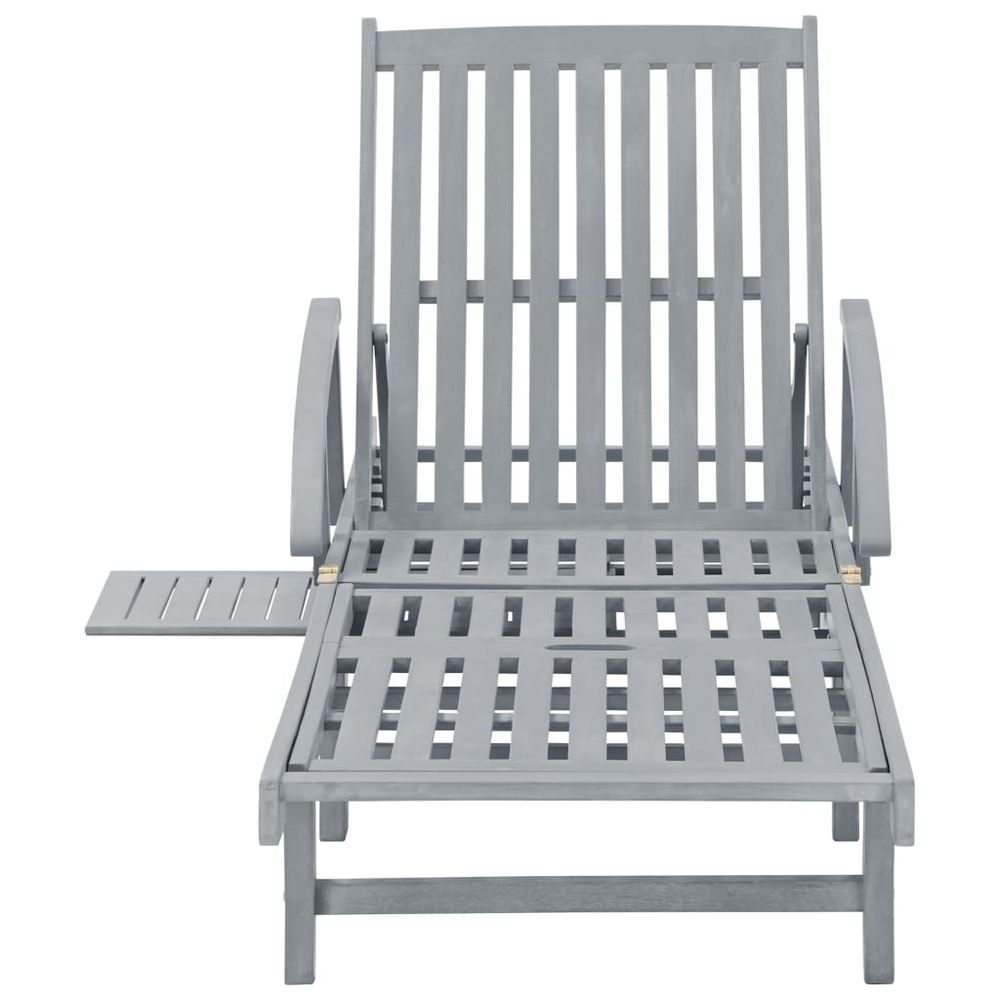 Garden Sun Lounger Grey Solid Acacia Wood - anydaydirect